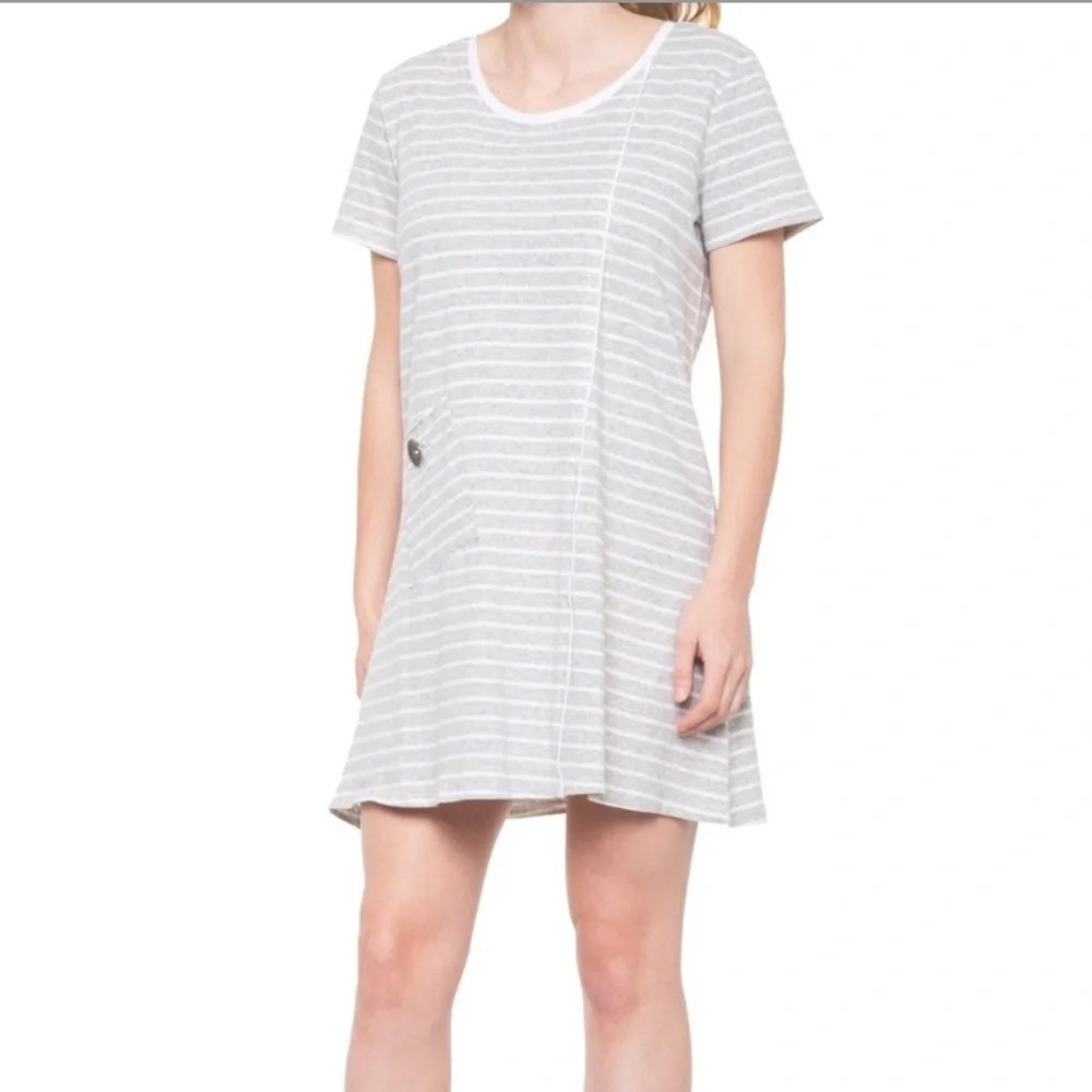 Neon Buddha Mojave Dress Short Sleeve Gray White Striped Women's Large‎ NWT
